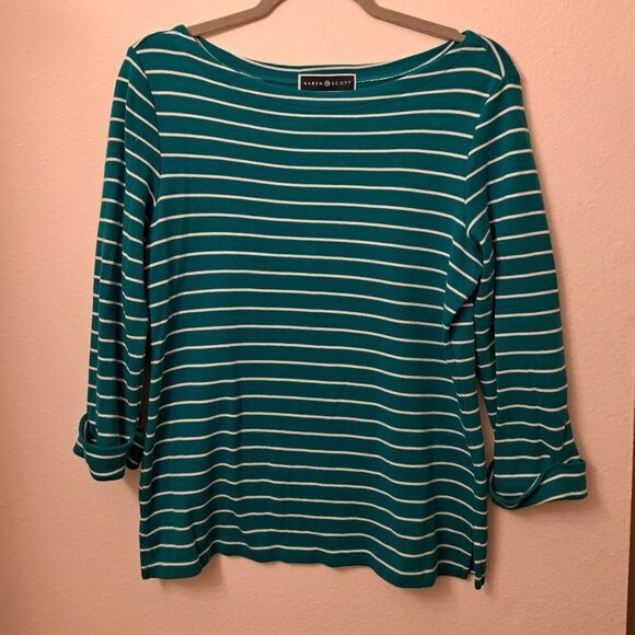 Karen Scott Striped Boat-Neck Top Size Small - Picture 1 of 2